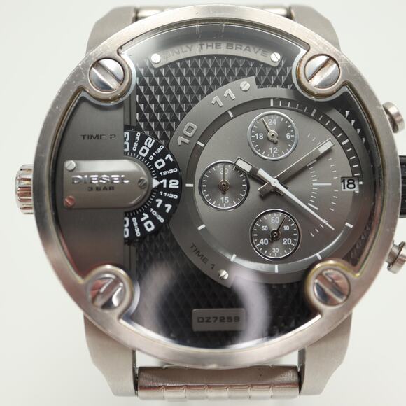 Diesel Little Daddy Mens Chronograph Dual Time 52mm Watch Steel w New Battery - Picture 6 of 16